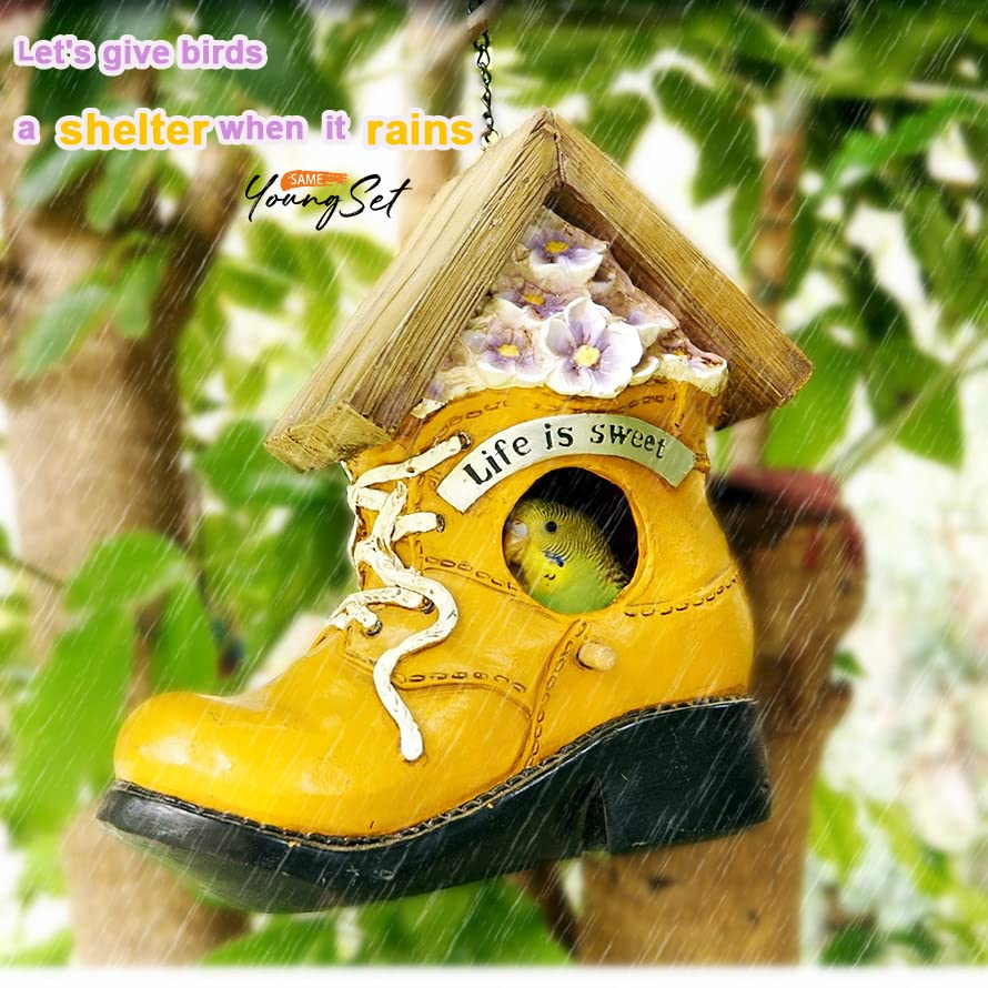 Yellow Shoe Bird House: Unique Outdoor Garden Decor