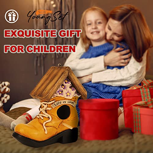 Yellow Shoe Bird House: Unique Outdoor Garden Decor