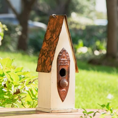 Distressed Wooden Bird House Garden Decor, 13.25" Tall