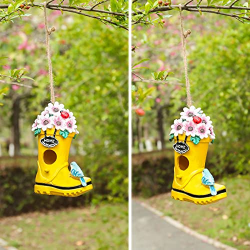 Hanging Yellow Shoe Bird House for Garden Decor