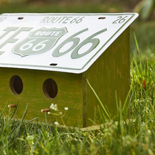 14" Hanging Wood Birdhouse, Route 66 Welcome Painted