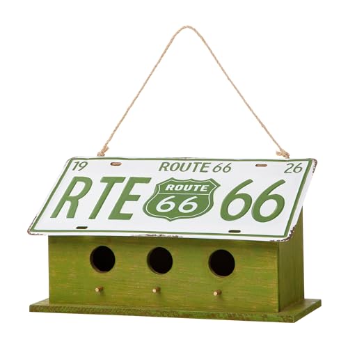 14" Hanging Wood Birdhouse, Route 66 Welcome Painted