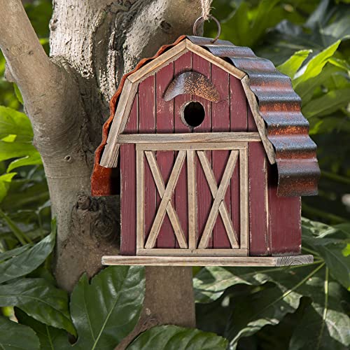 Rustic Wooden Barn Hanging Birdhouse for Garden Décor