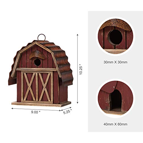 Rustic Wooden Barn Hanging Birdhouse for Garden Décor