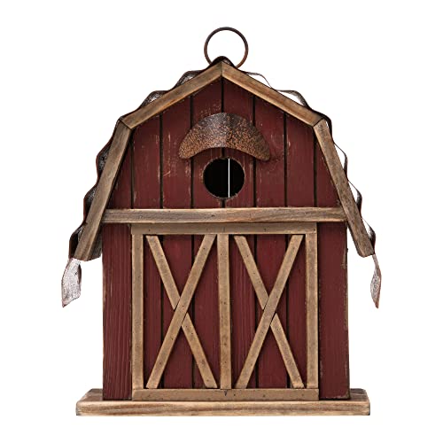 Rustic Wooden Barn Hanging Birdhouse for Garden Décor