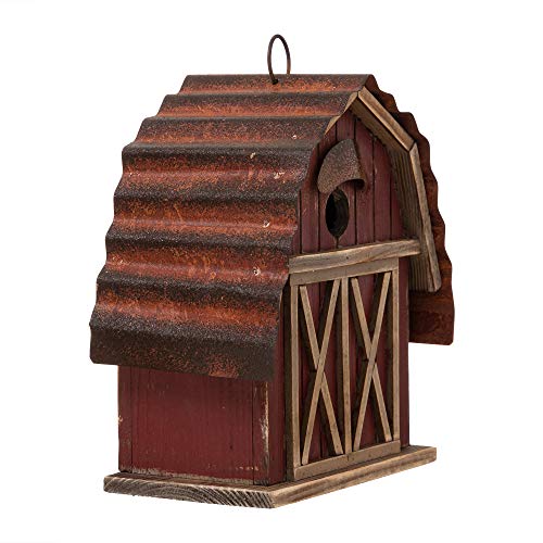 Rustic Wooden Barn Hanging Birdhouse for Garden Décor