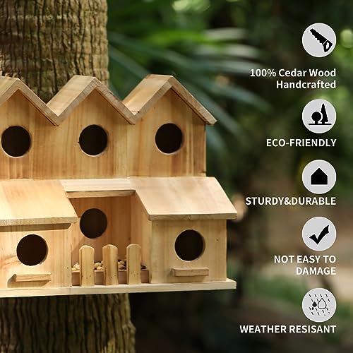 Blue Handmade 8-Hole Bird House for Garden Décor