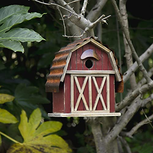 Rustic Wooden Barn Hanging Birdhouse for Garden Décor