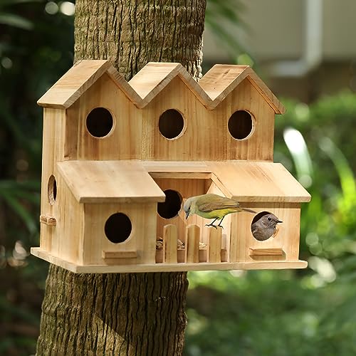Blue Handmade 8-Hole Bird House for Garden Décor