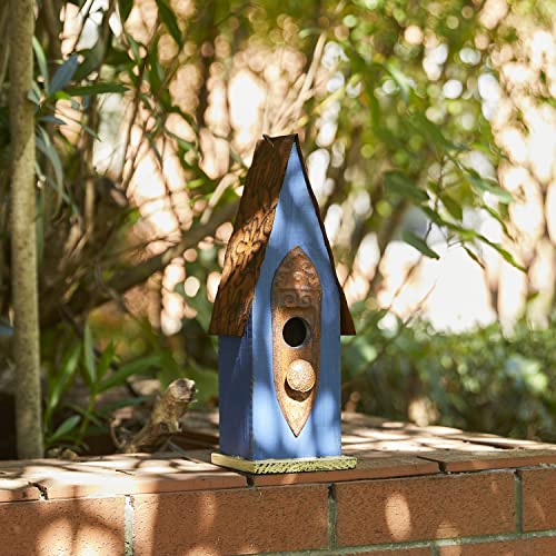 Retro Blue Distressed Solid Wood Birdhouse for Outdoors