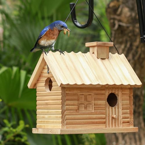 Natural Wooden Hanging Birdhouse for Beautiful Garden Viewing