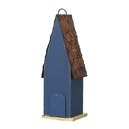 Retro Blue Distressed Solid Wood Birdhouse for Outdoors