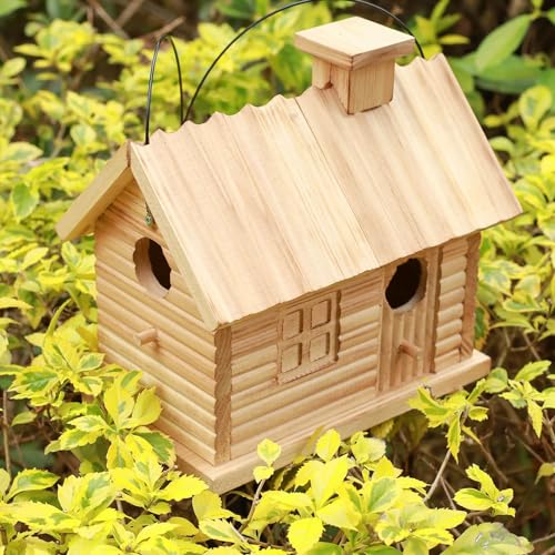 Natural Wooden Hanging Birdhouse for Beautiful Garden Viewing