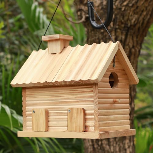 Natural Wooden Hanging Birdhouse for Beautiful Garden Viewing