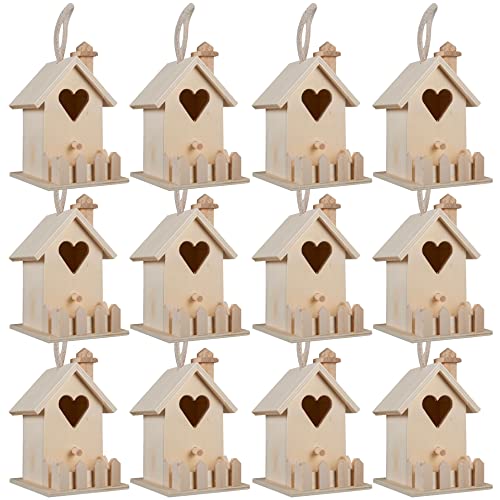 12 Pack Unfinished Wood Heart Fence Outdoor Birdhouse
