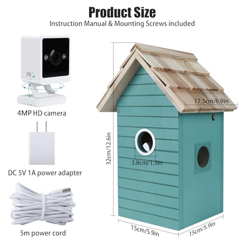 Smart Birdhouse with 4MP Camera - Night Vision, Motion Detection