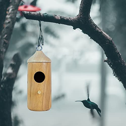 Set of 3 Hanging Wooden Hummingbird Houses for Gardens