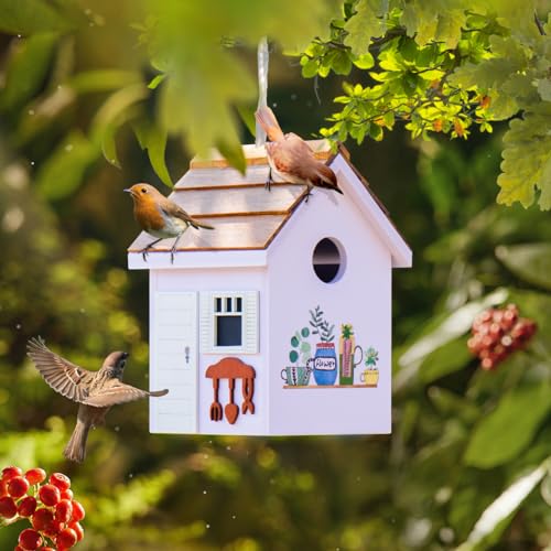 Weather-resistant Hanging Floral Birdhouse for Wren, Chickadee