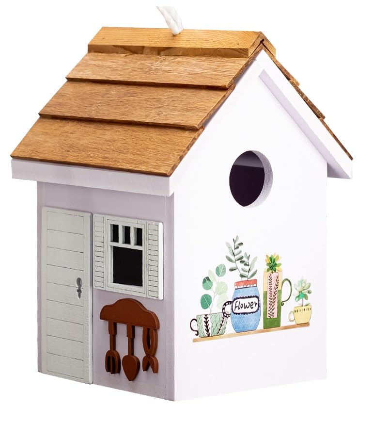Weather-resistant Hanging Floral Birdhouse for Wren, Chickadee