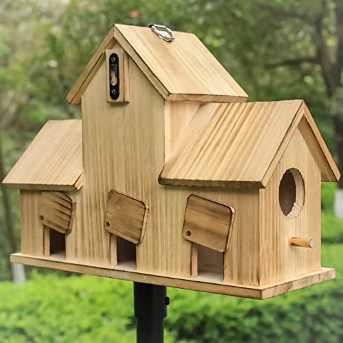 3 Hole Wooden Bird House for Garden Decor