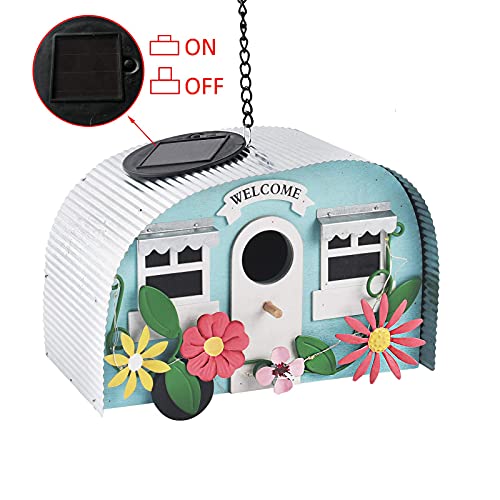 Handcrafted Hanging Hummingbird Birdhouse with Solar String Lights