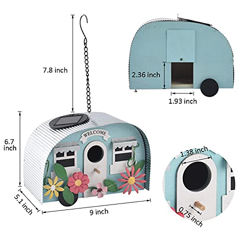 Handcrafted Hanging Hummingbird Birdhouse with Solar String Lights