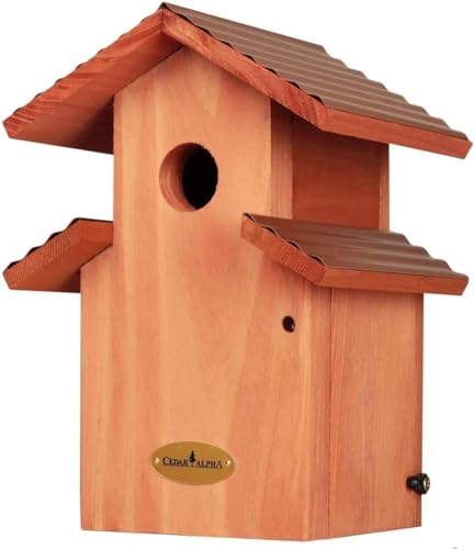 Rustic Bluebird Cedar Birdhouse with Metal Roof, Vintage Style