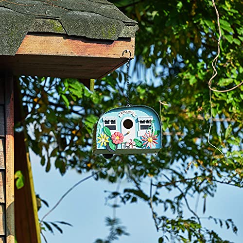 Handcrafted Hanging Hummingbird Birdhouse with Solar String Lights