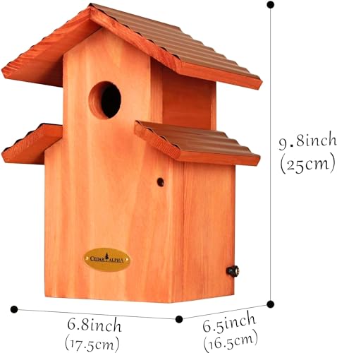 Rustic Bluebird Cedar Birdhouse with Metal Roof, Vintage Style