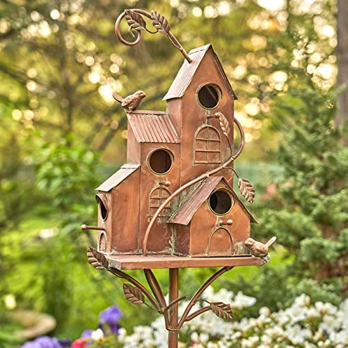 Copper Birdhouse Stakes: 4 Homes in 1 Castle