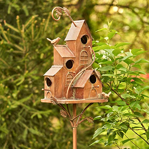 Copper Birdhouse Stakes: 4 Homes in 1 Castle