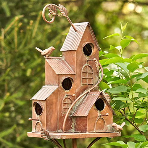Copper Birdhouse Stakes: 4 Homes in 1 Castle