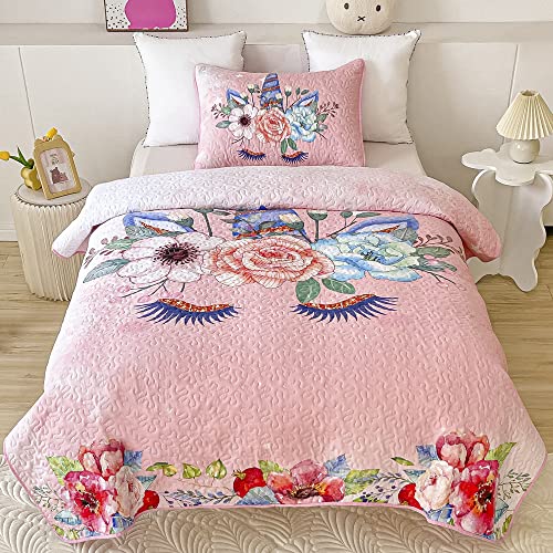 Pink Unicorn Twin Size Kids 2-Piece Quilt Set
