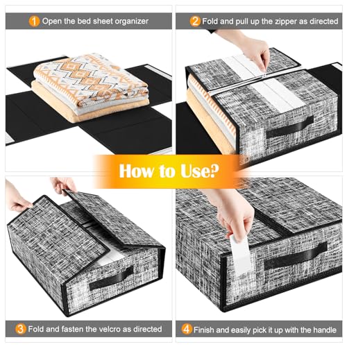 Set of 4 Foldable Bed Sheet Organizers in Black/Gray