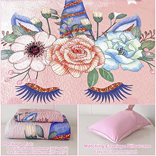 Pink Unicorn Twin Size Kids 2-Piece Quilt Set
