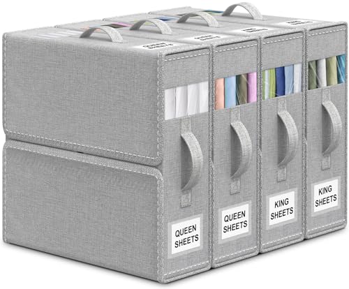 4 Pack Foldable Linen Closet Organizers - Grey