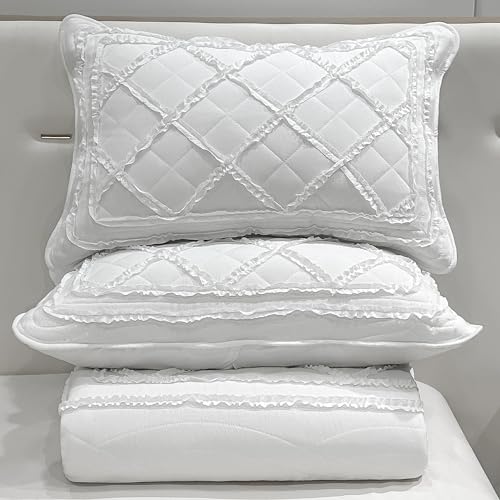 Boho Chic Queen Size Ruffle Patchwork Quilt Set