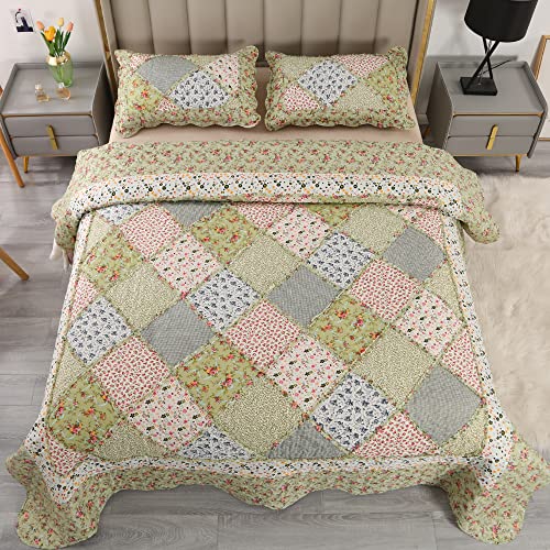 Green Patchwork Full Queen Size Quilted Bedding Set