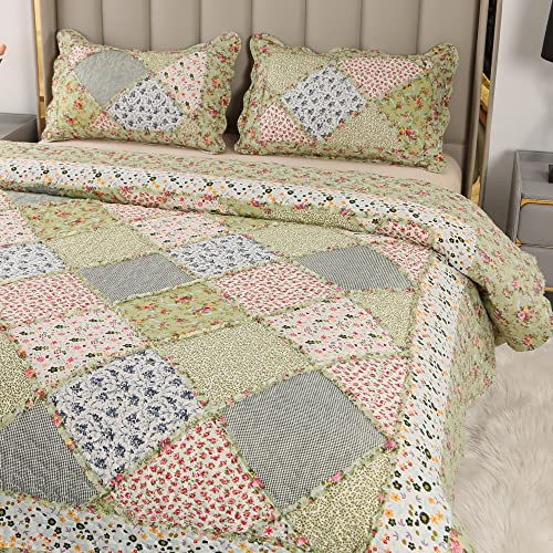 Green Patchwork Full Queen Size Quilted Bedding Set