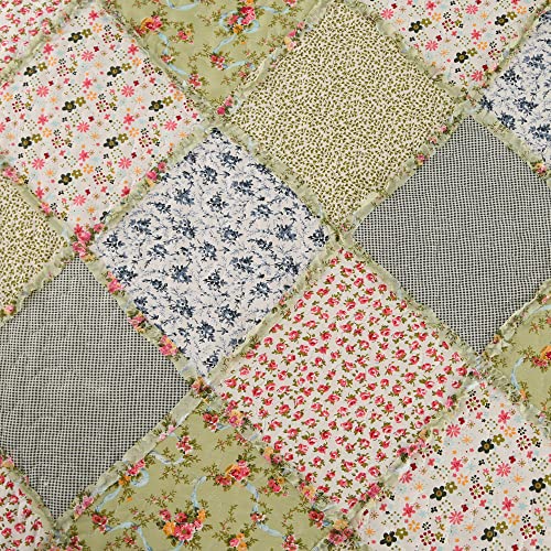 Green Patchwork Full Queen Size Quilted Bedding Set