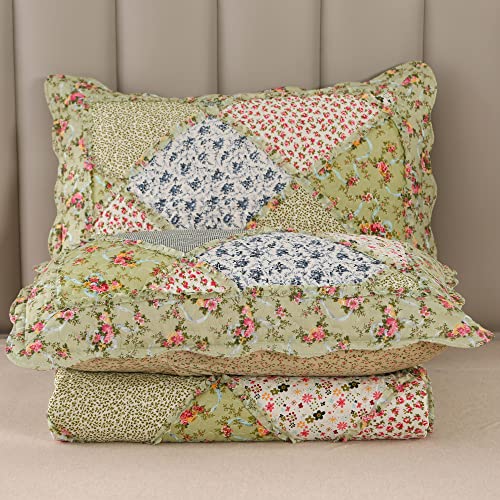 Green Patchwork Full Queen Size Quilted Bedding Set