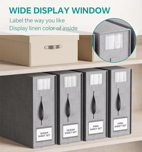4 Pack Bed Sheet Organizer for Linen Closet ，Grey