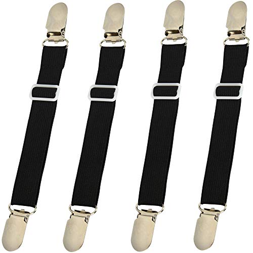 Adjustable black bed sheet straps set of 4