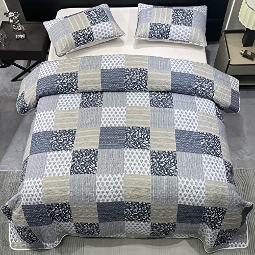 Grey Floral King Size Quilted Bedding Set, Lightweight