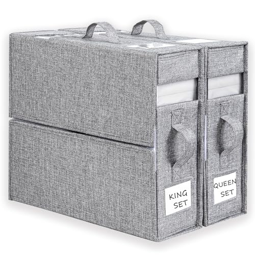 Foldable Linen Bed Sheet Organizer Set in Grey