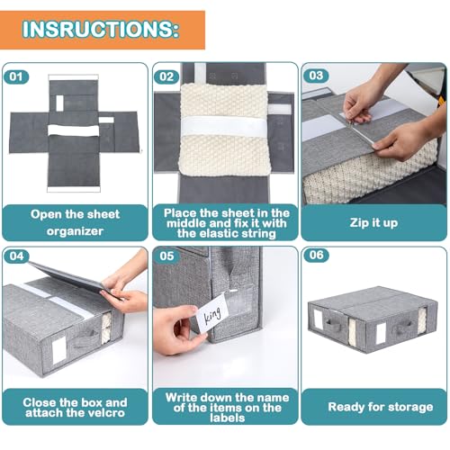 Foldable Linen Bed Sheet Organizer Set in Grey