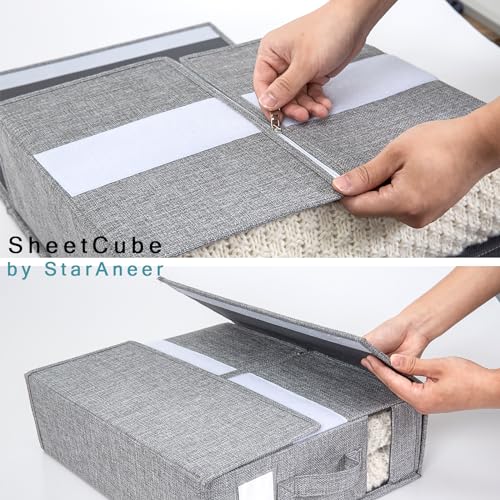 Foldable Linen Bed Sheet Organizer Set in Grey