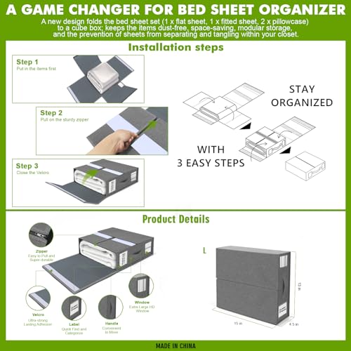 4 Pack Foldable Bed Sheet Organizers (Queen & King)