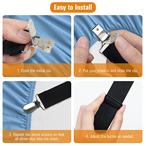 Adjustable Heavy Duty Bed Sheet Clips, 4 Pack