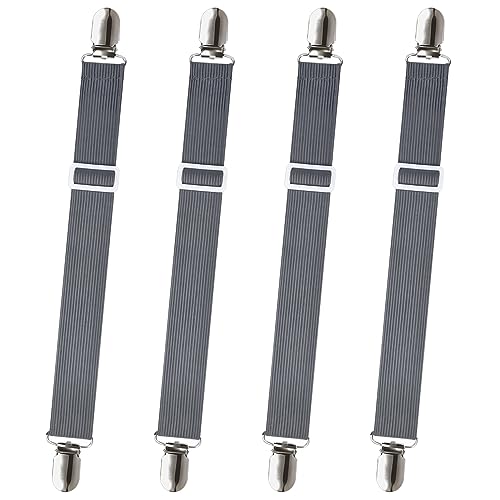 Adjustable Bed Sheet Straps Grippers for Mattresses, Gray